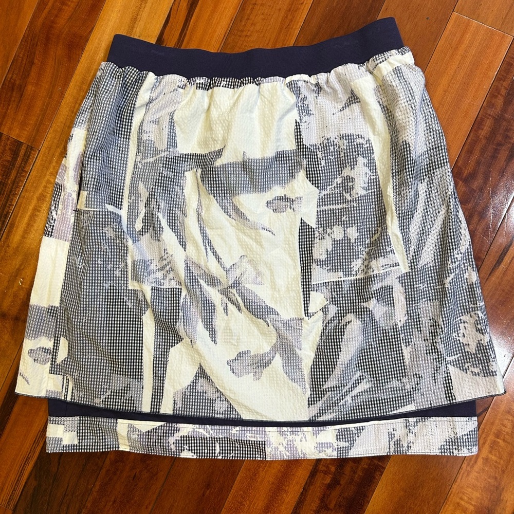Kenzo Navy and Cream Patterned Mini Skirt